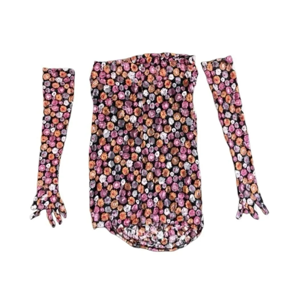 NWOT Miscreants London x Revolve Cupid Mini Floral Dress w/ Gloves Size US 10